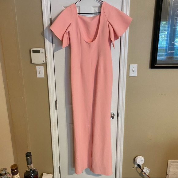 SAFIYAA Eve Stretch Crepe Draped Sleeve Column Dress 10 - Picture 12 of 16